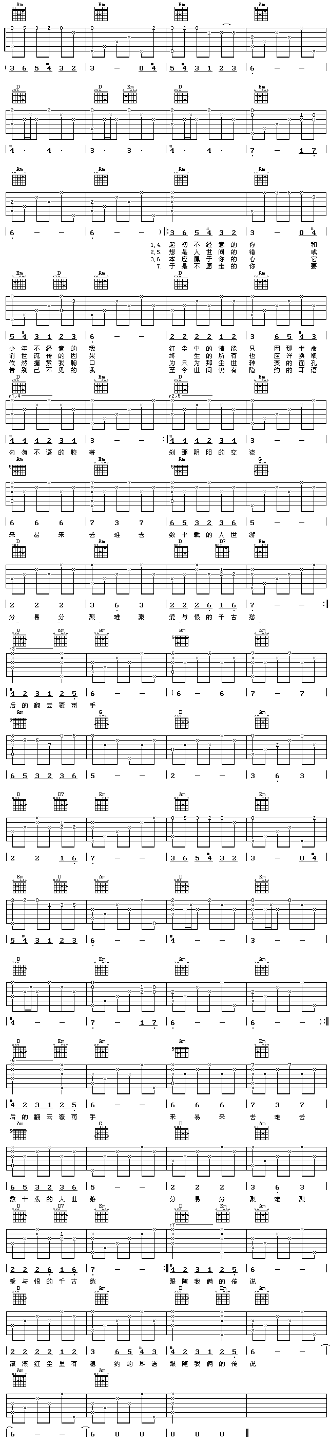 滚滚红尘吉他谱子-1