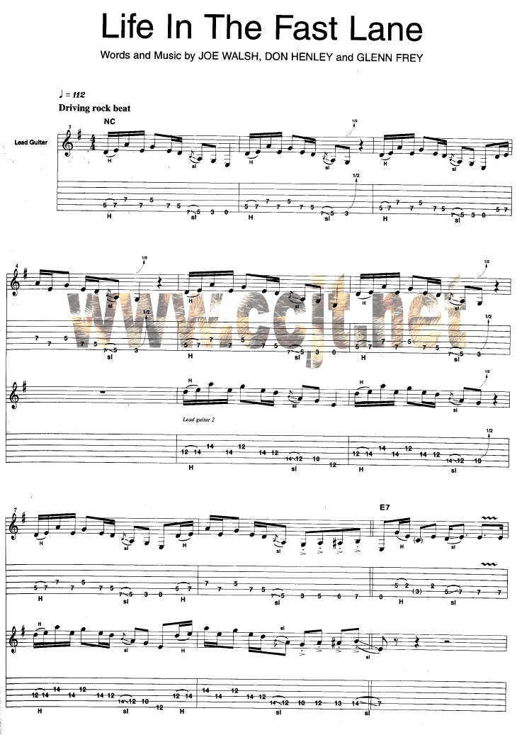 Life In The Fast Lane-The Eagles吉他谱子-1