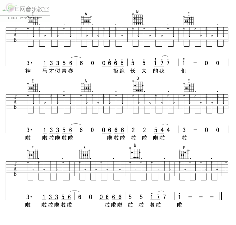 给力青春吉他谱子-7