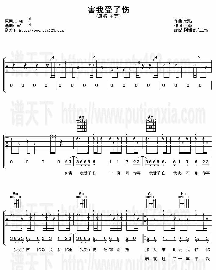 害我受了伤吉他谱子-1