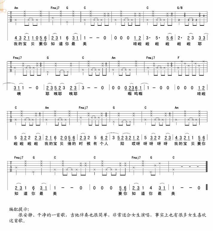 宝贝(in the night)吉他谱子-2