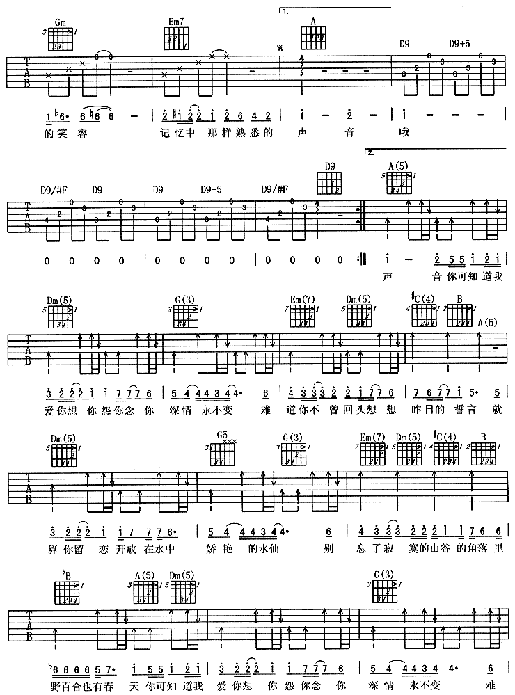 野百合也有春天吉他谱子-2