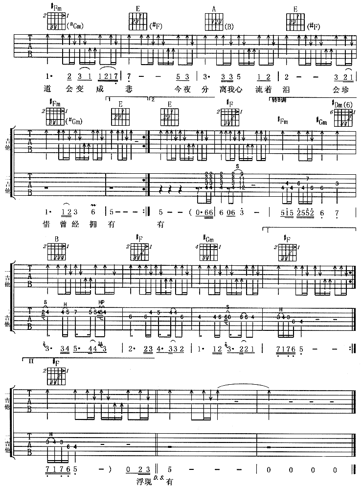 曾经拥有吉他谱子-2
