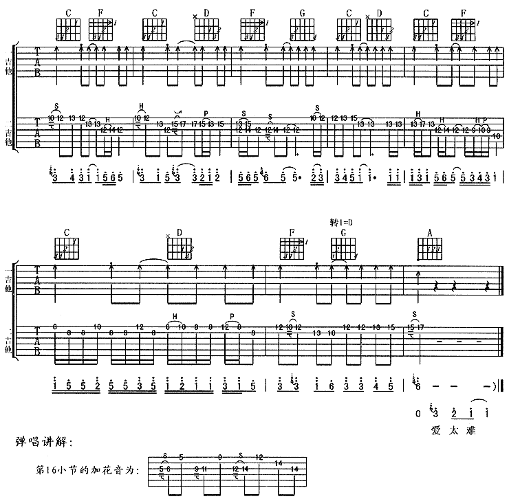 爱太难吉他谱子-3