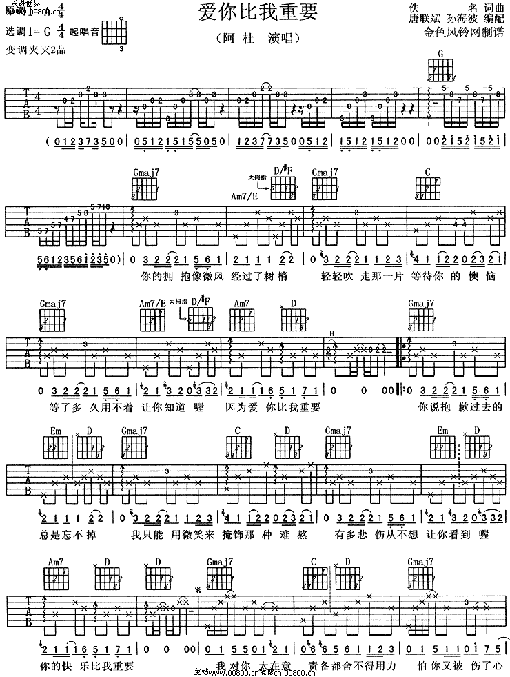 爱你比我重要吉他谱子-1