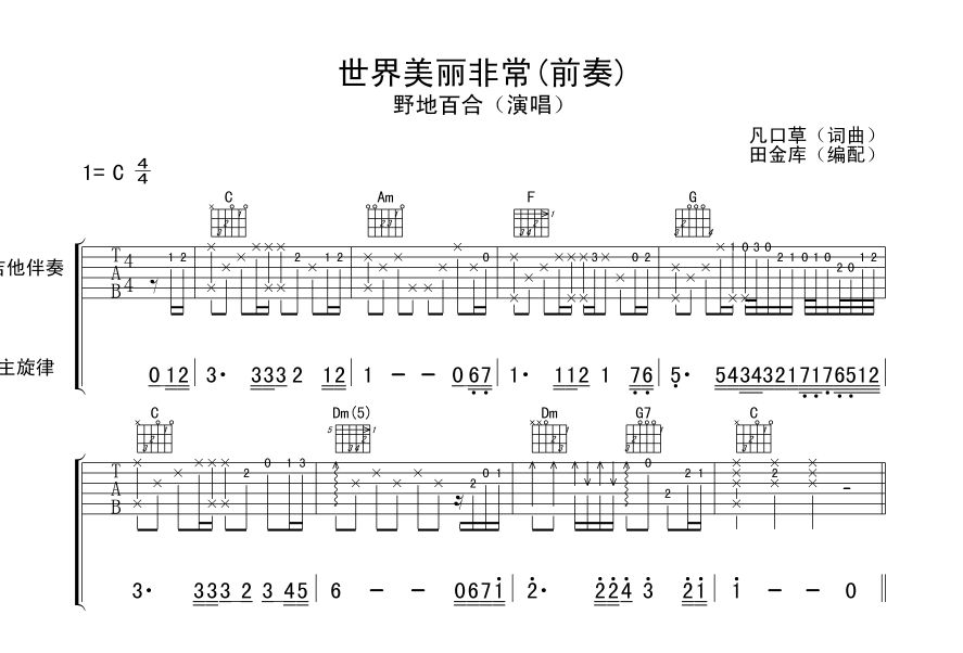 世界美丽非常吉他谱子-1