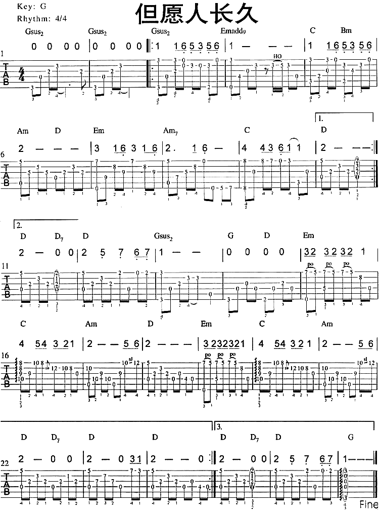 但愿人长久吉他谱子-1