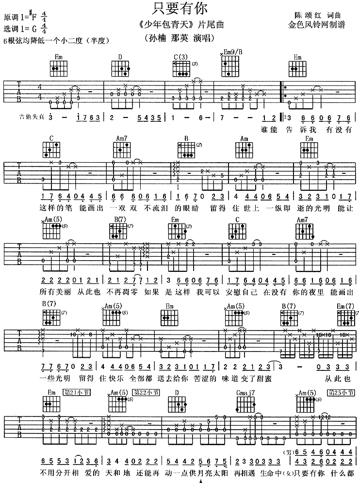 只要有你吉他谱子-1