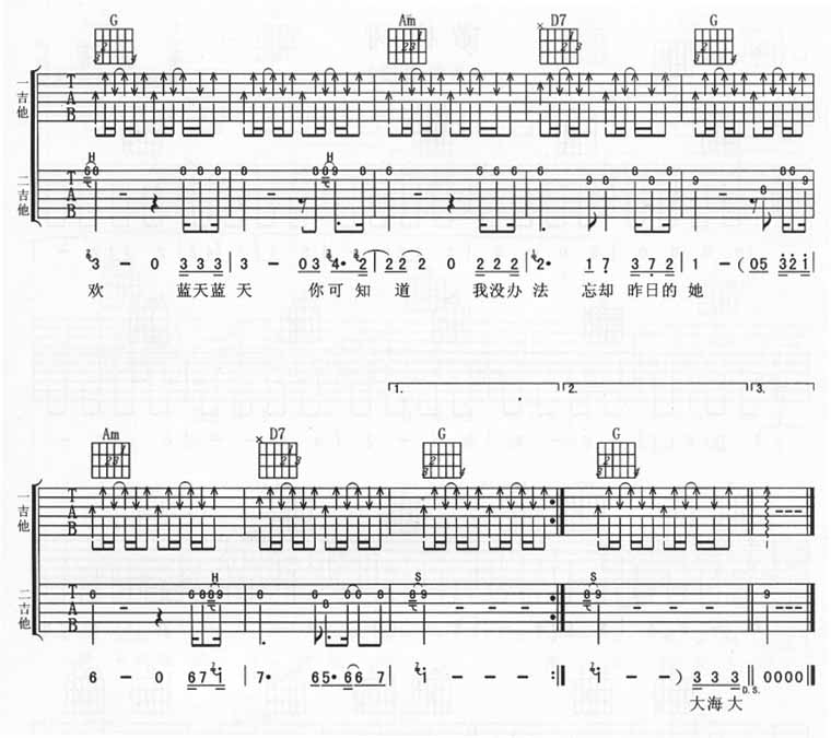 大海边吉他谱子-2