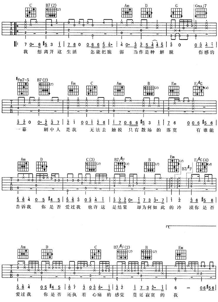 是否爱过我吉他谱子-2