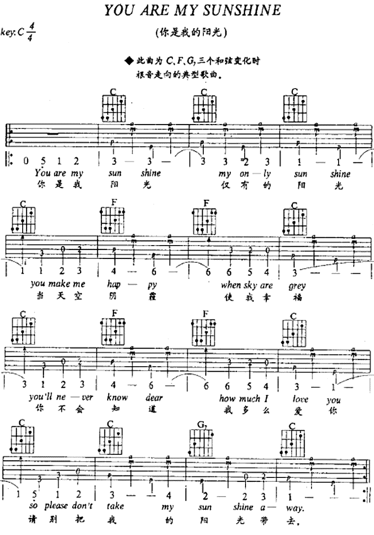 You Are My Sunshine(你是我的阳光)吉他谱子-1