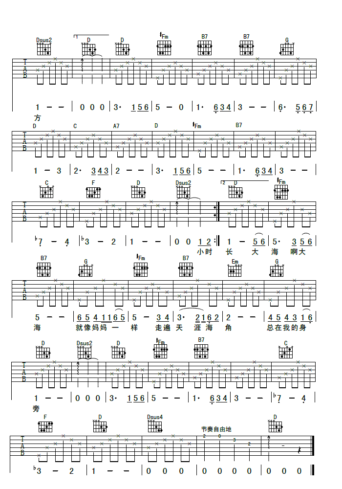 大海啊,故乡吉他谱子-2