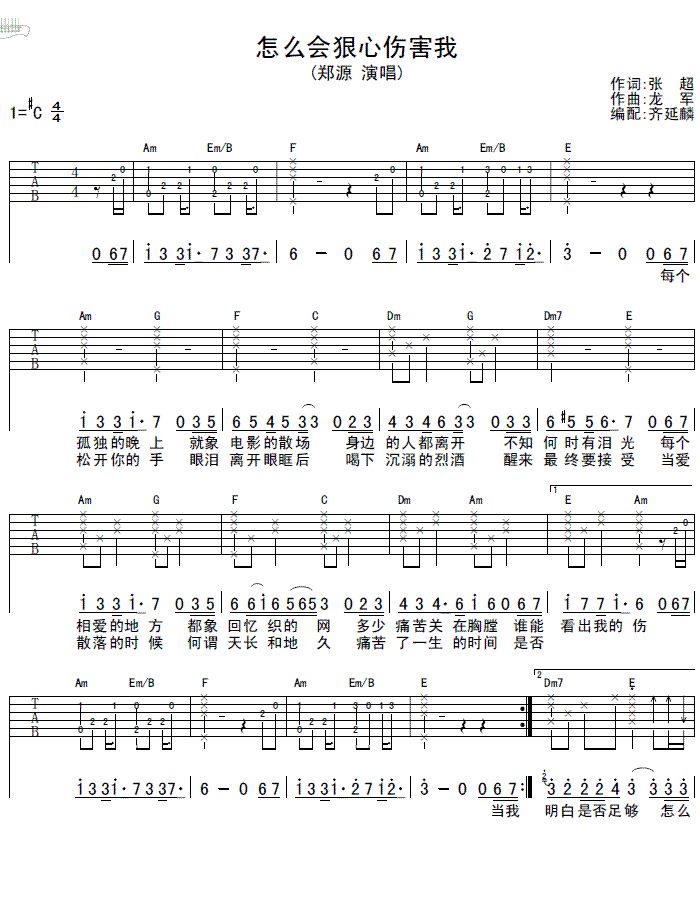 怎么会狠心伤害我吉他谱子-1
