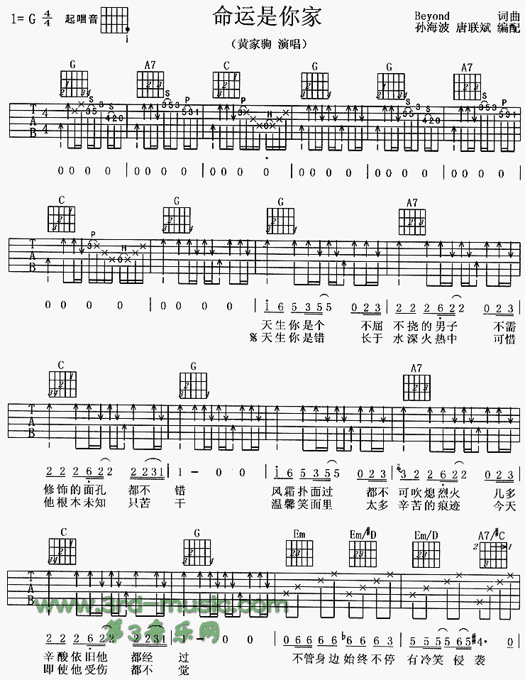 命运是你家吉他谱子-1