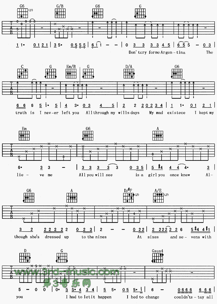 阿根廷别为我哭泣吉他谱子-3