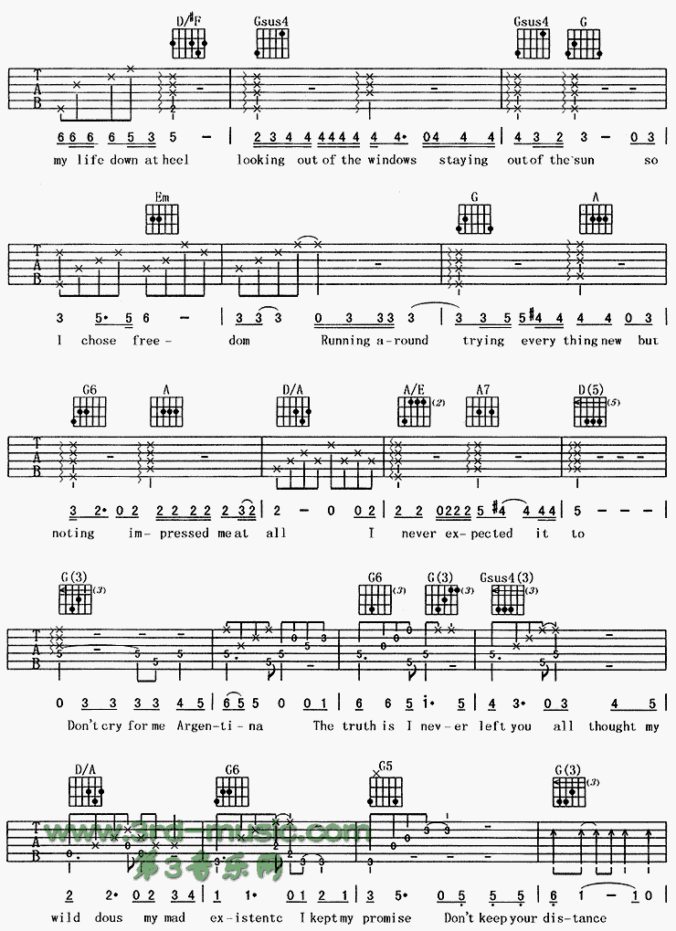 阿根廷别为我哭泣吉他谱子-4
