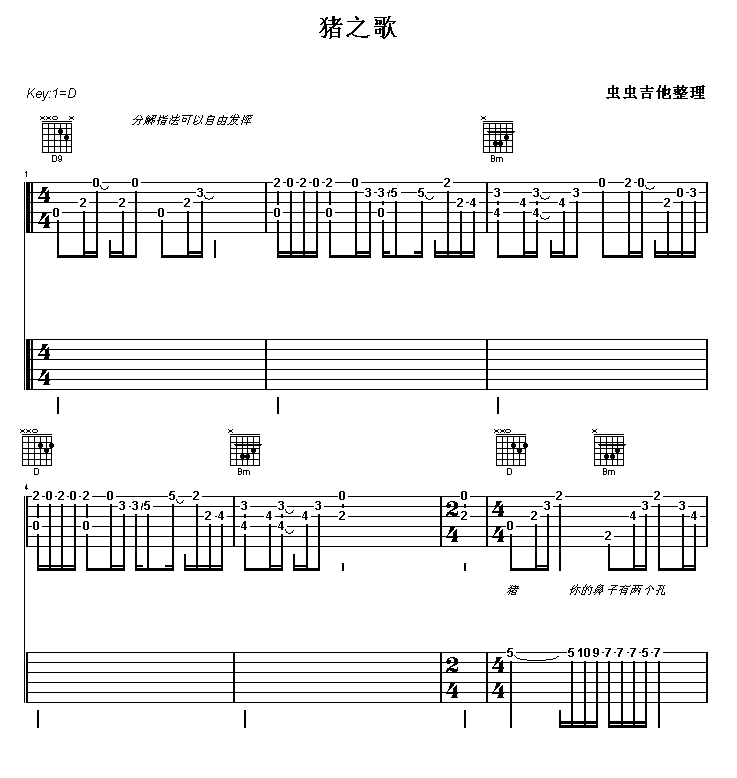 猪之歌吉他谱子-1